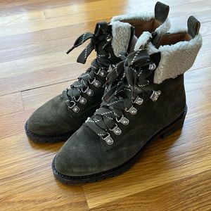 Rebecca Minkoff Jaylin boots in green suede & shearling
